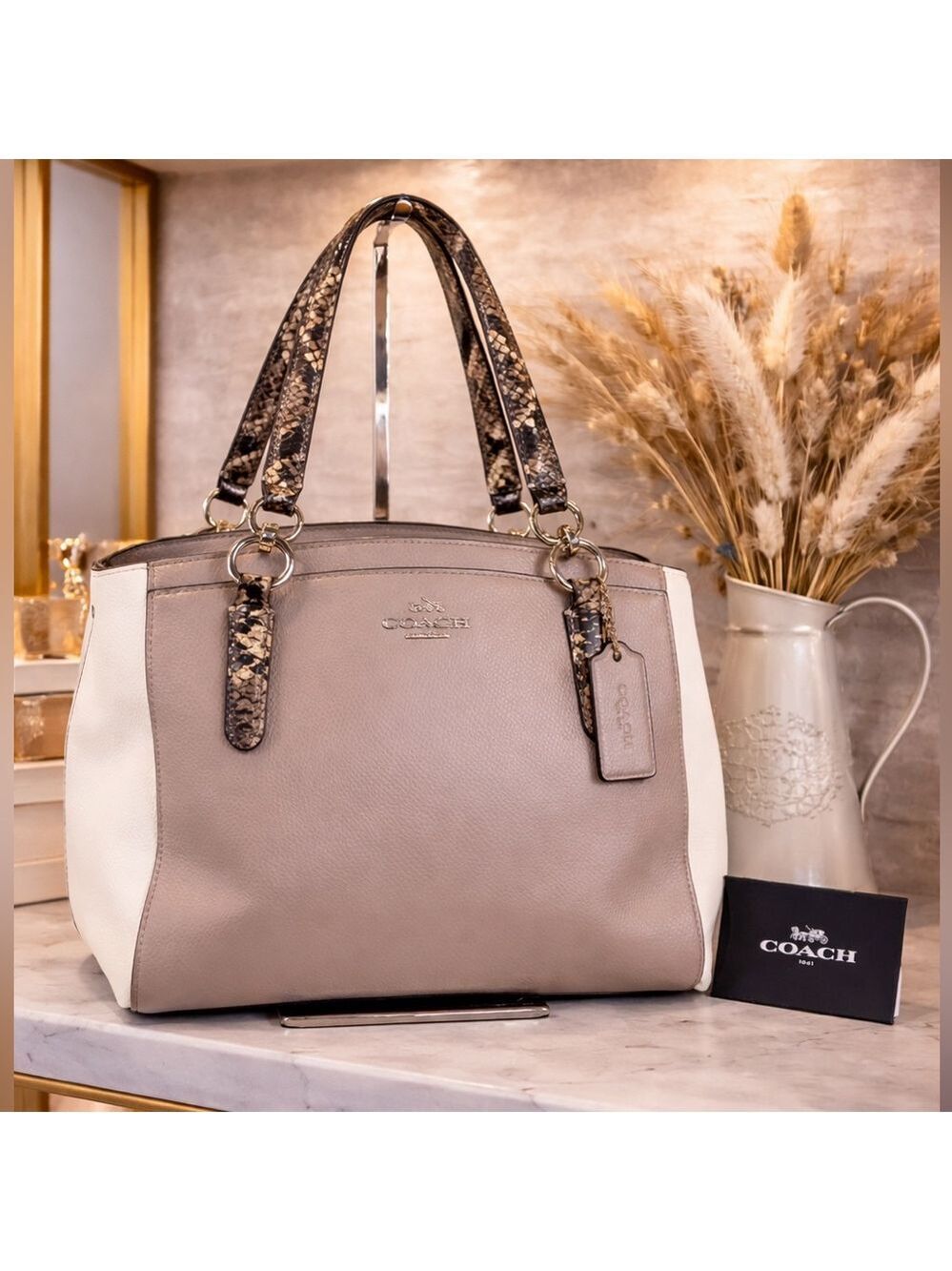 Coach Minetta‎ toupe bag White exotic leather hand shoulder purse